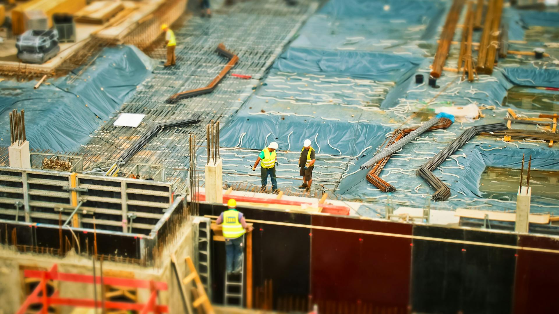 Aerial view of an active commercial construction jobsite