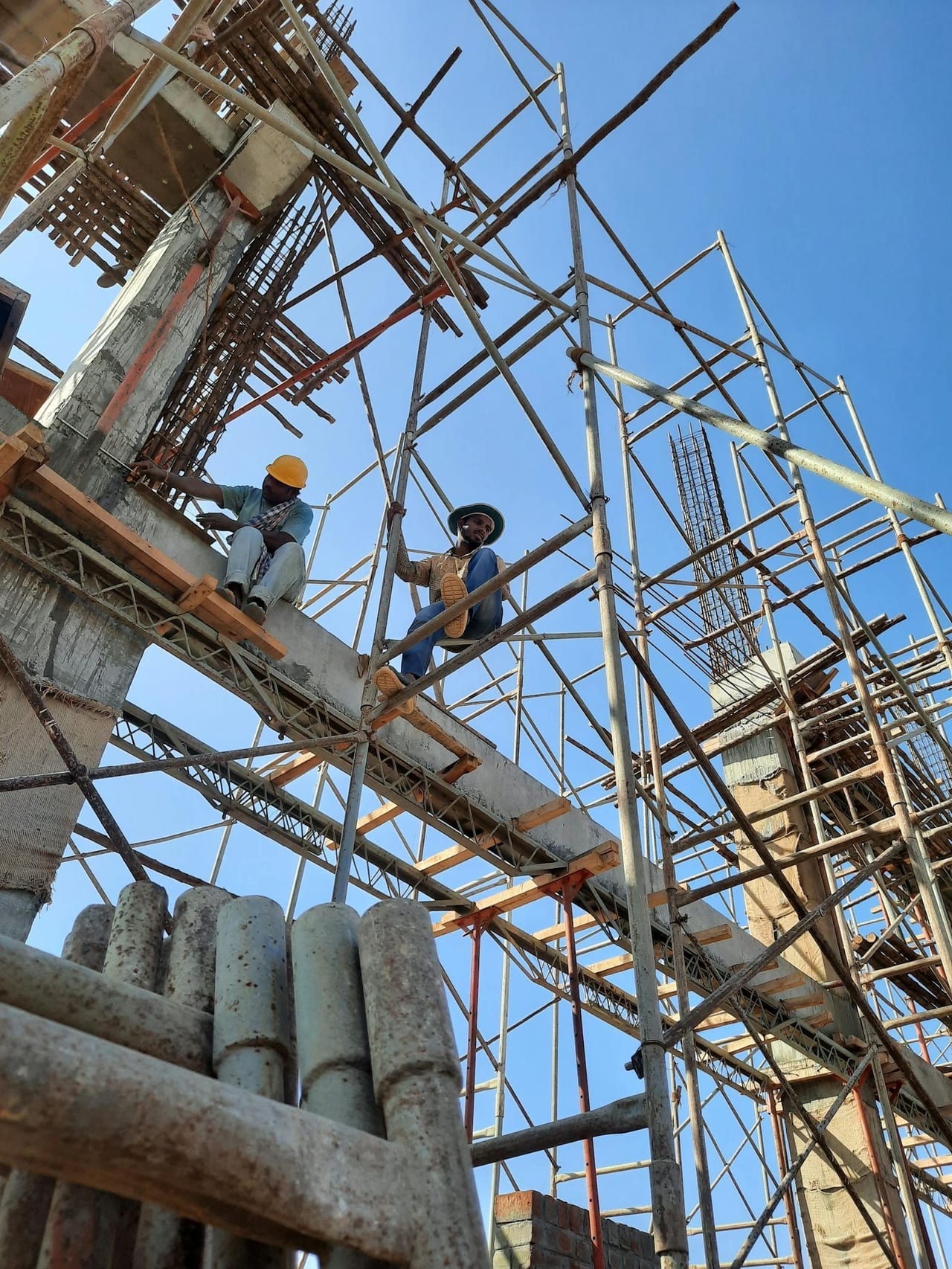 Construction workers on an active jobsite